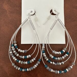 Chic Silver and Blue Beaded Earrings